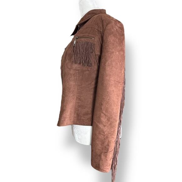 Vintage Panhandle Slim Faux Suede Leather Fringe Jacket Western Cowgirl Small - Picture 6 of 10